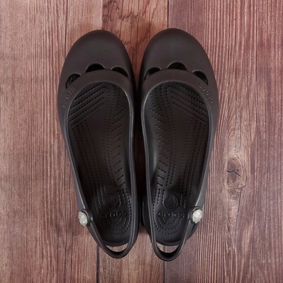 Crocs Jayna Womens Size 10 Jewel Flower Black Slingback Slip On Ballet Flats - Picture 6 of 15